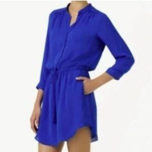 T Babaton Bennett Blue Silk Half Shirt Dress Size XS
